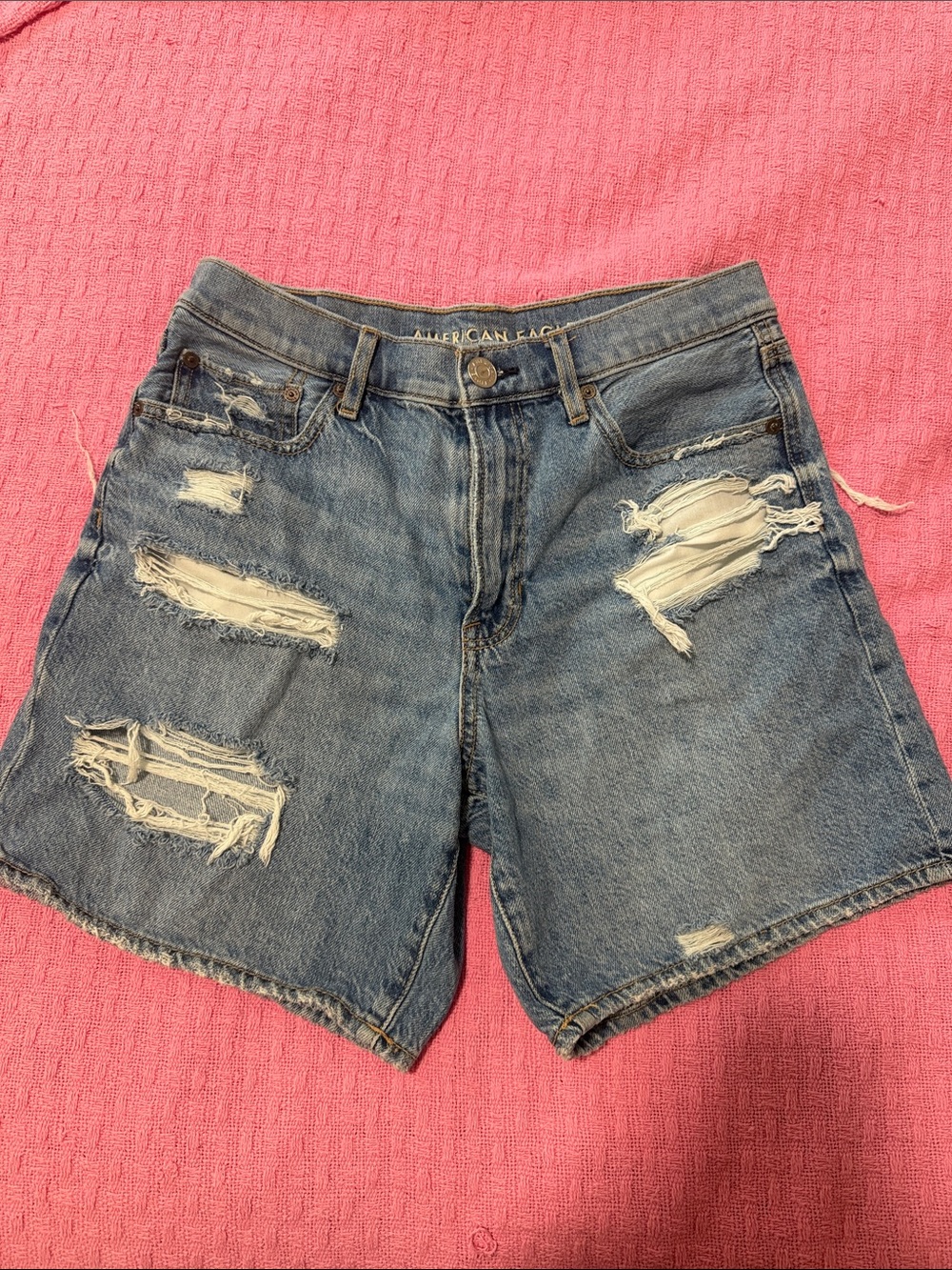 American Eagle Outfitters Distressed Medium Blue Denim Cutoff Shorts